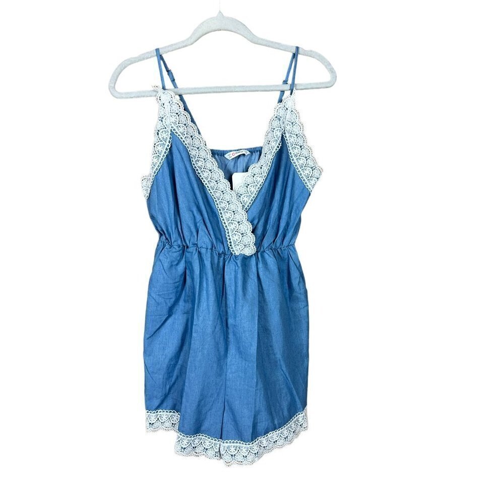 PatPat Women's Blue & Lace White Shorts Romper